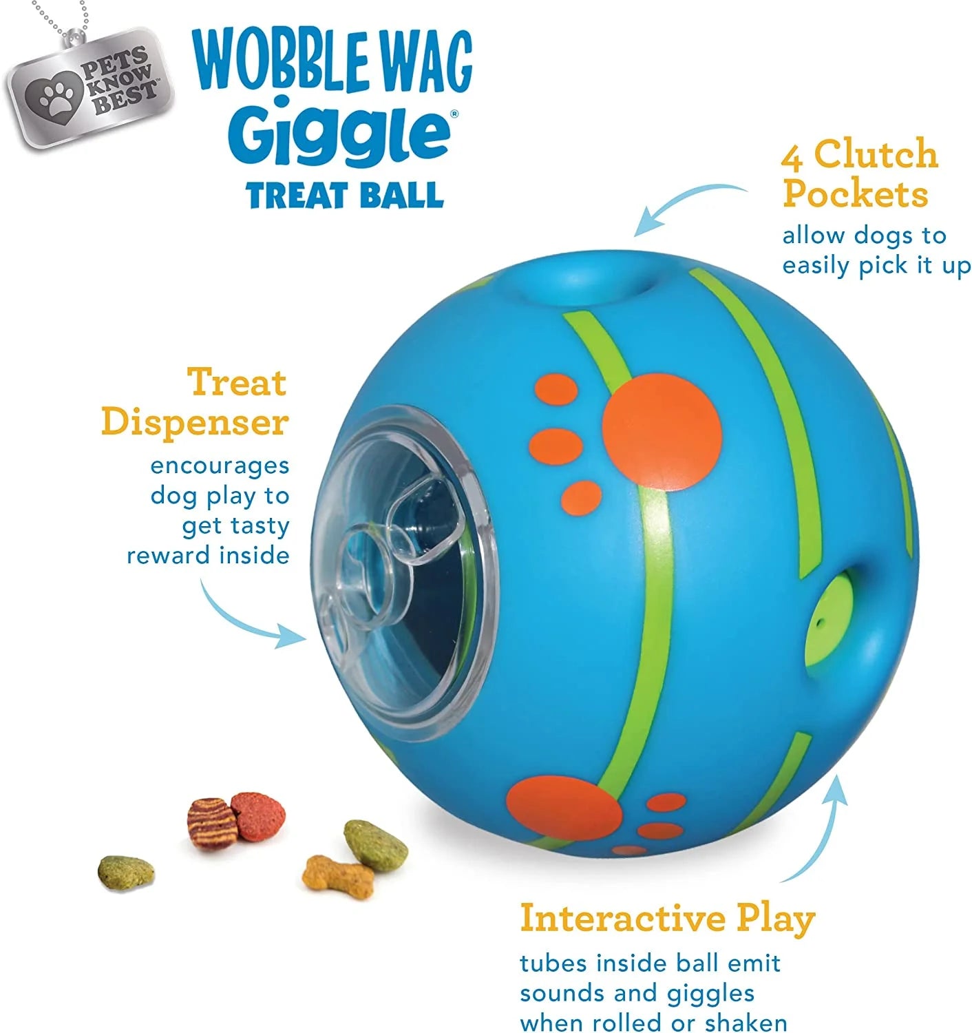 Wobble Wag Giggle Treat Ball, Interactive Dog Toy & Treat Dispenser, Blue
