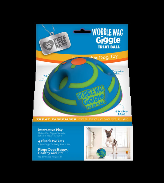 Wobble Wag Giggle Treat Ball, Interactive Dog Toy & Treat Dispenser, Blue