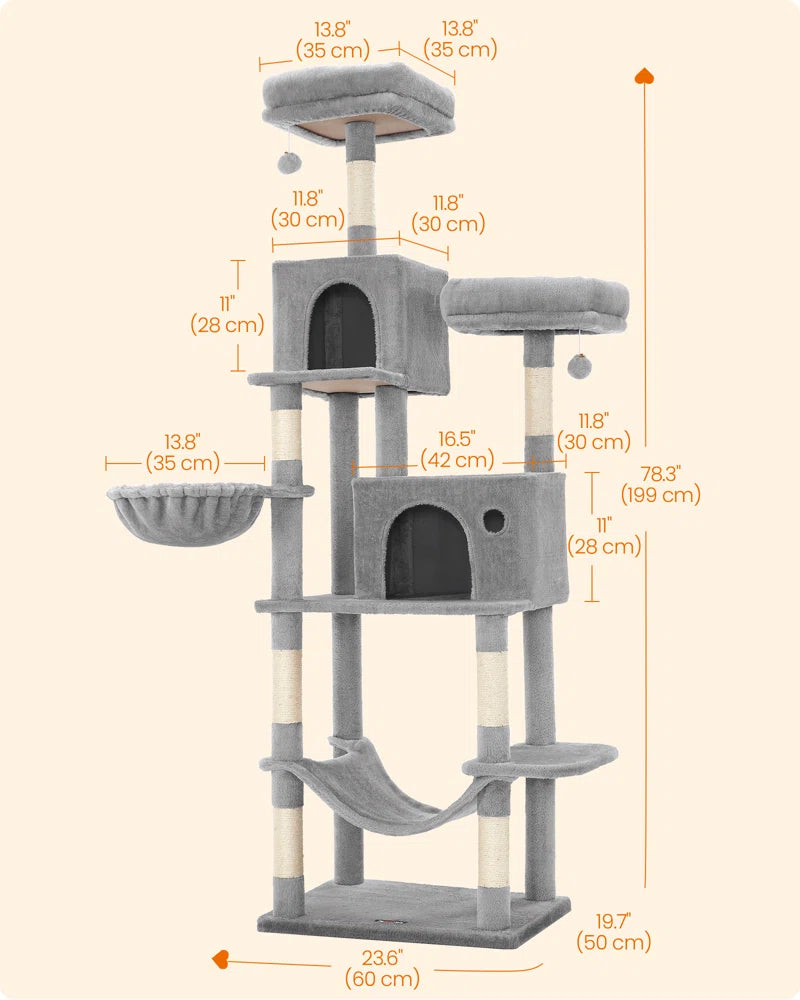 Timmins 78.3" Multi-Level Cat Tree with Cat Scratching Posts, Warm Cat Condo for Indoors