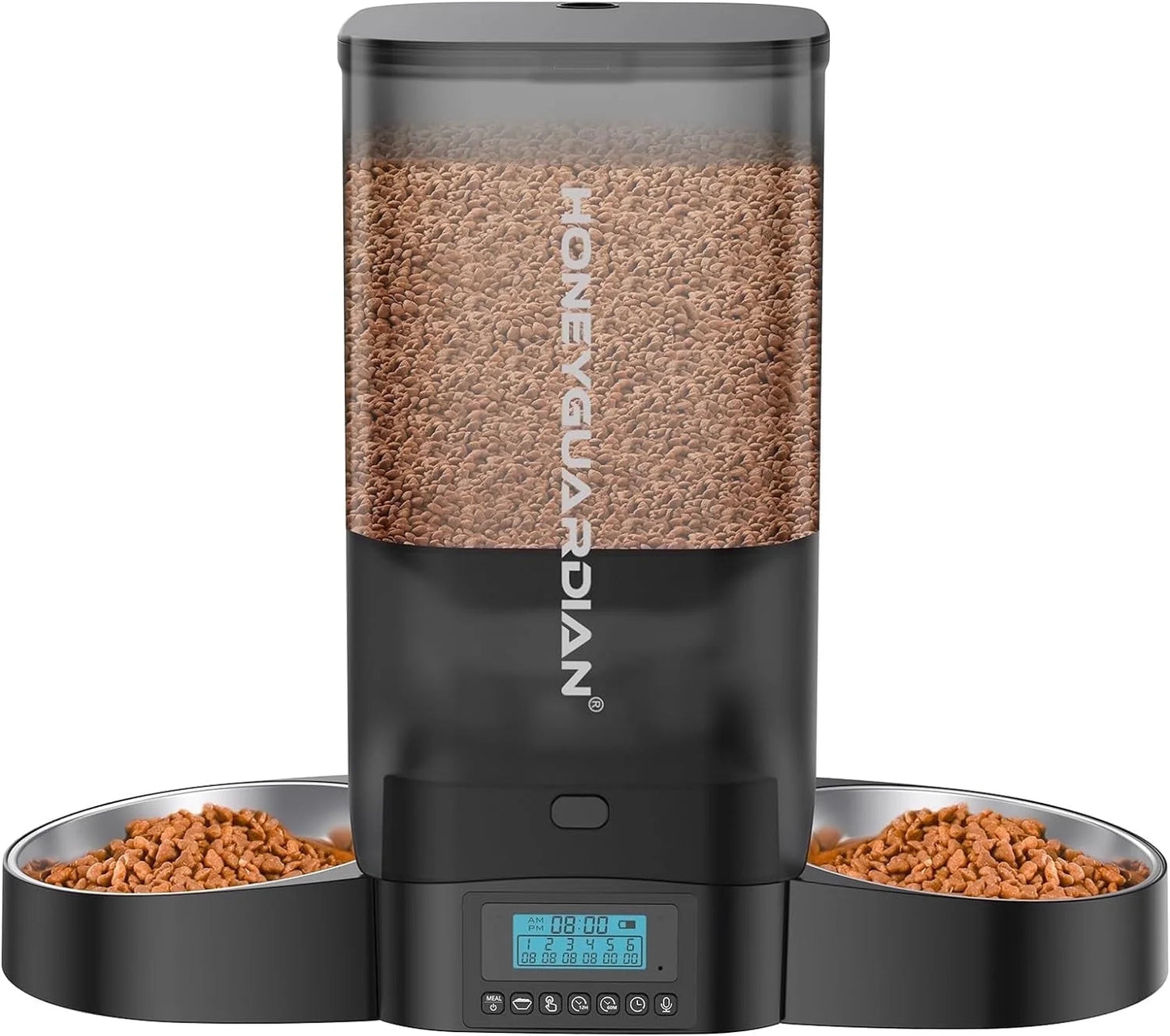 5L Large Capacity  Automatic Cat Feeder for Two Cats,5L Cat Food Dispenser with Slow Feeder Bowl, Timed Cat Feeder Programmable 1-6 Meals Control, Dual Power Supply, 10S Meal Call White