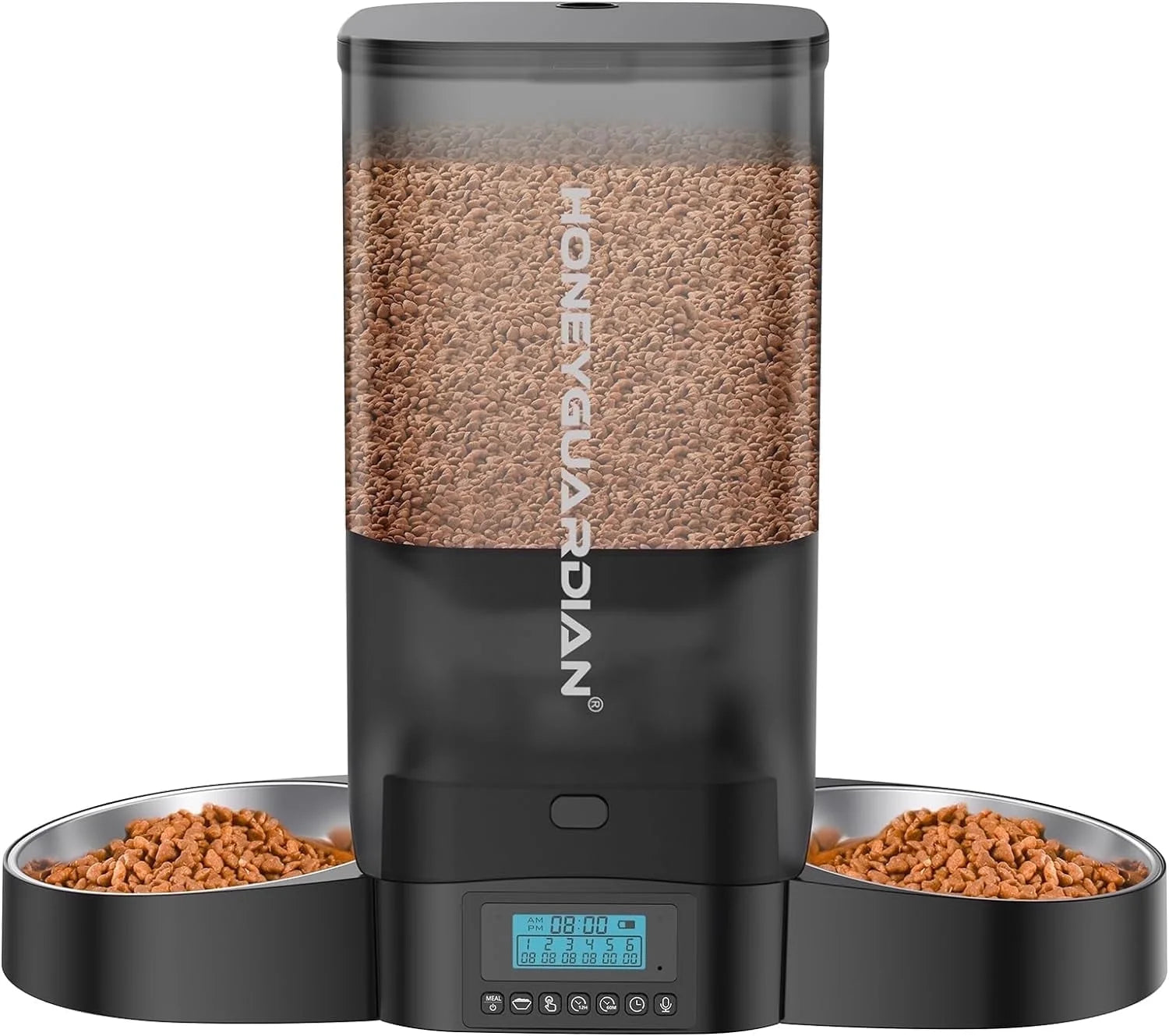 5L Large Capacity  Automatic Cat Feeder for Two Cats,5L Cat Food Dispenser with Slow Feeder Bowl, Timed Cat Feeder Programmable 1-6 Meals Control, Dual Power Supply, 10S Meal Call White