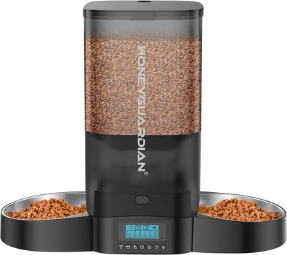 5L Large Capacity  Automatic Cat Feeder for Two Cats,5L Cat Food Dispenser with Slow Feeder Bowl, Timed Cat Feeder Programmable 1-6 Meals Control, Dual Power Supply, 10S Meal Call White
